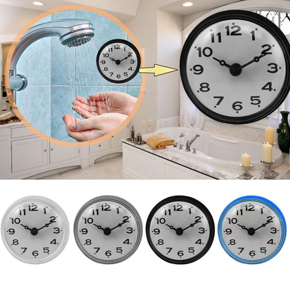 Shower Bathroom Bath Kitchen Silicone Wall Clock with Waterproof Suction E3