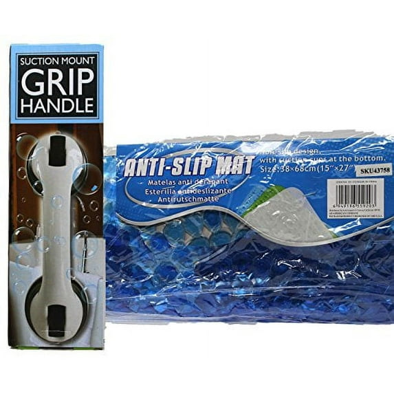 Shower Bathtub Handle 10" | Suction Mount | with Anti-Slip Bath Mat | Safe Bathtub Accessories Bundle