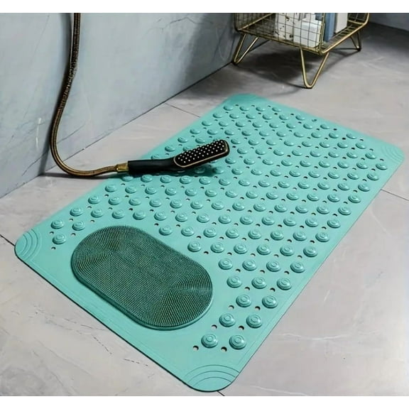 Shower and Bathtub Mat 27.5×14.2in, Rubber Non-Slip Shower Mat for Elderly & Kids, Bathtub mat Non Slip with Drain Holes &Suction Cups, Bath Mat for Bathroom and Tub, Machine Washable, Green