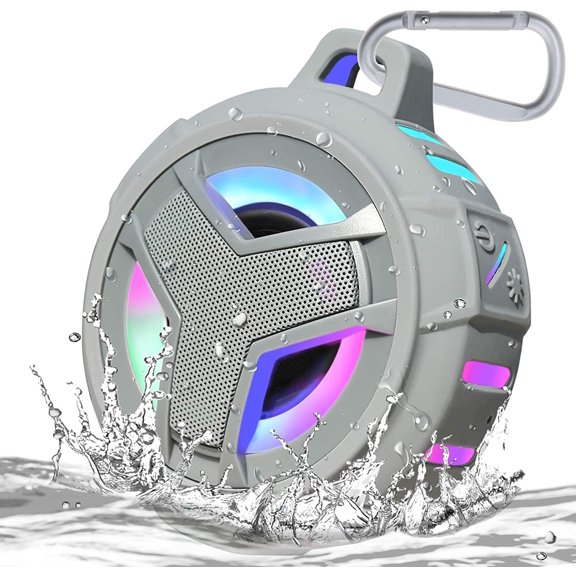 Shower Bluetooth Speaker, IPX7 Waterproof Portable Floating Speakers with Loud HD Sound, True Wireless Stereo Speaker with LED Light, 24H Play for Shower Pool Beach, Gifts for Men, Women - Gray