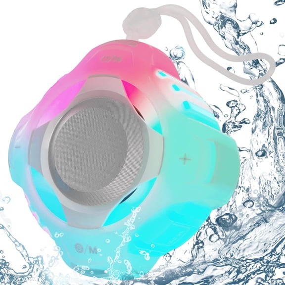 Shower Bluetooth Speaker, Waterproof Bluetooth Speakers IPX7, Floating Portable Wireless Speaker with LED Light, Loud HD Sound and Bass for Travel Beach Shower, Ideal Gifts for Men and Women