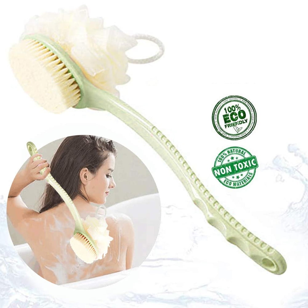 Shower Body Brush with Bristles and Loofah,Back Scrubber