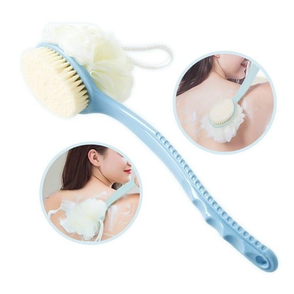 Shower Body Brush with Bristles and Loofah, Long Handle Back Scrubber Skin Massage Bath Body Brush for Exfoliation Men & Women Bathroom Accessories (Blue, 14Inch)