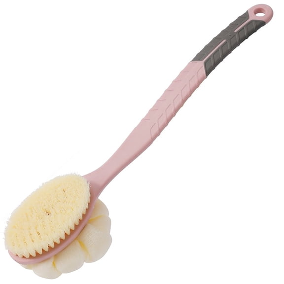 Shower Body Brush,Soft Bristles and Large Pumpkin Loofah with Curved 16” Long Anti-Slip Handle, Back Scrubber Bath Mesh Sponge for Skin Exfoliating,Massage Bristles for Wet or Dry,Men Women (Pink)