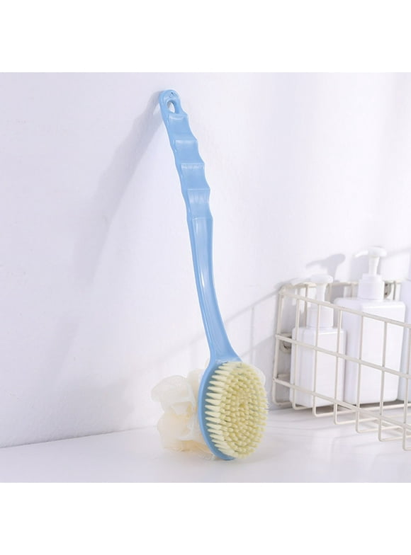 Shower Body Brush with Bristles and Loofah, Back Scrubber Bath Mesh Sponge with Curved Long Handle