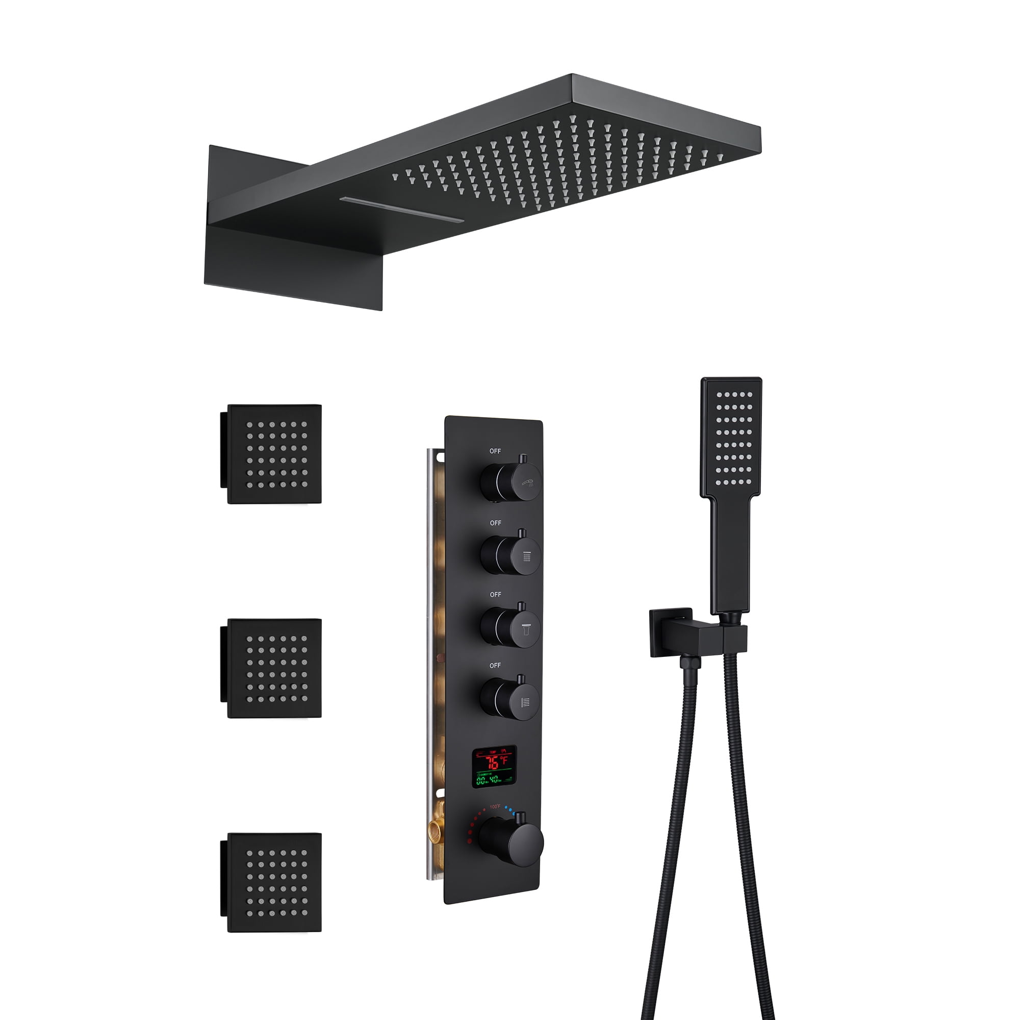 Matte Black 22" Dual Shower System with 3 Body Jets