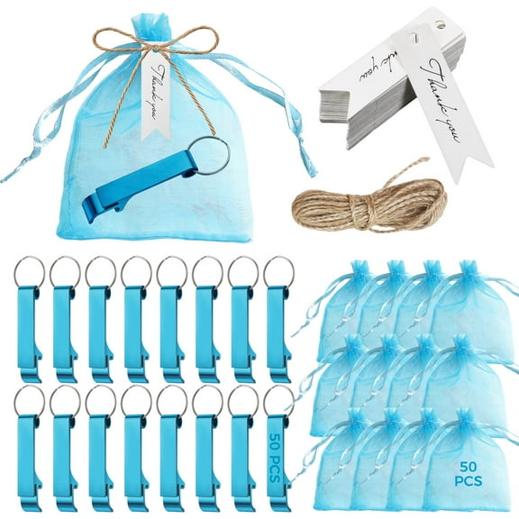 Shower Bottle Openers Shower Favor, Set of 50, Aluminum Keychain, Includes Thank You Cards and Bags, Ideal Shower Keepsakes for Little Ones Sweeties
