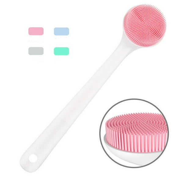 Shower Brush Silicone Bath Body Brush, TRIANU Back Scrubber for Shower Back Brush Long Handle for Shower Skin Exfoliating Brush with Soft Bristles Back Cleaning Washer for Men Women, Pink