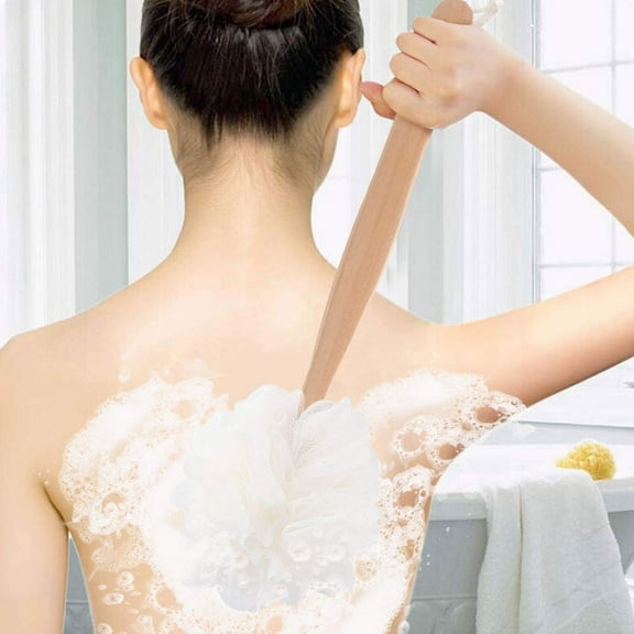 Shower Brush with Long Handle, Bath Body Brush Exfoliator, Loofah Body Scrubber,Back Sponge, Back Scrubber,White