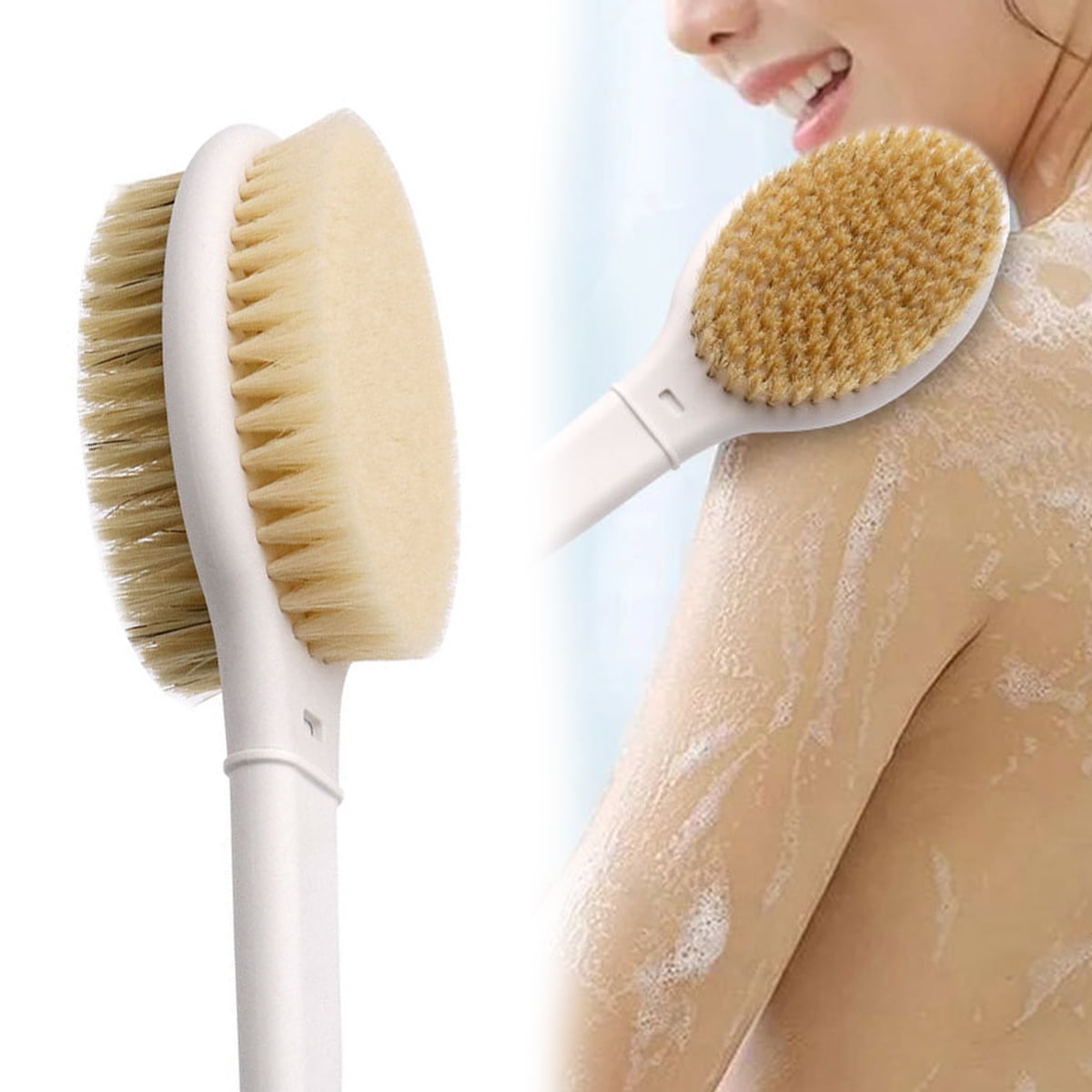 Shower Brush with Soft and Stiff Bristles, Dual-Sided Back Scrubber ...