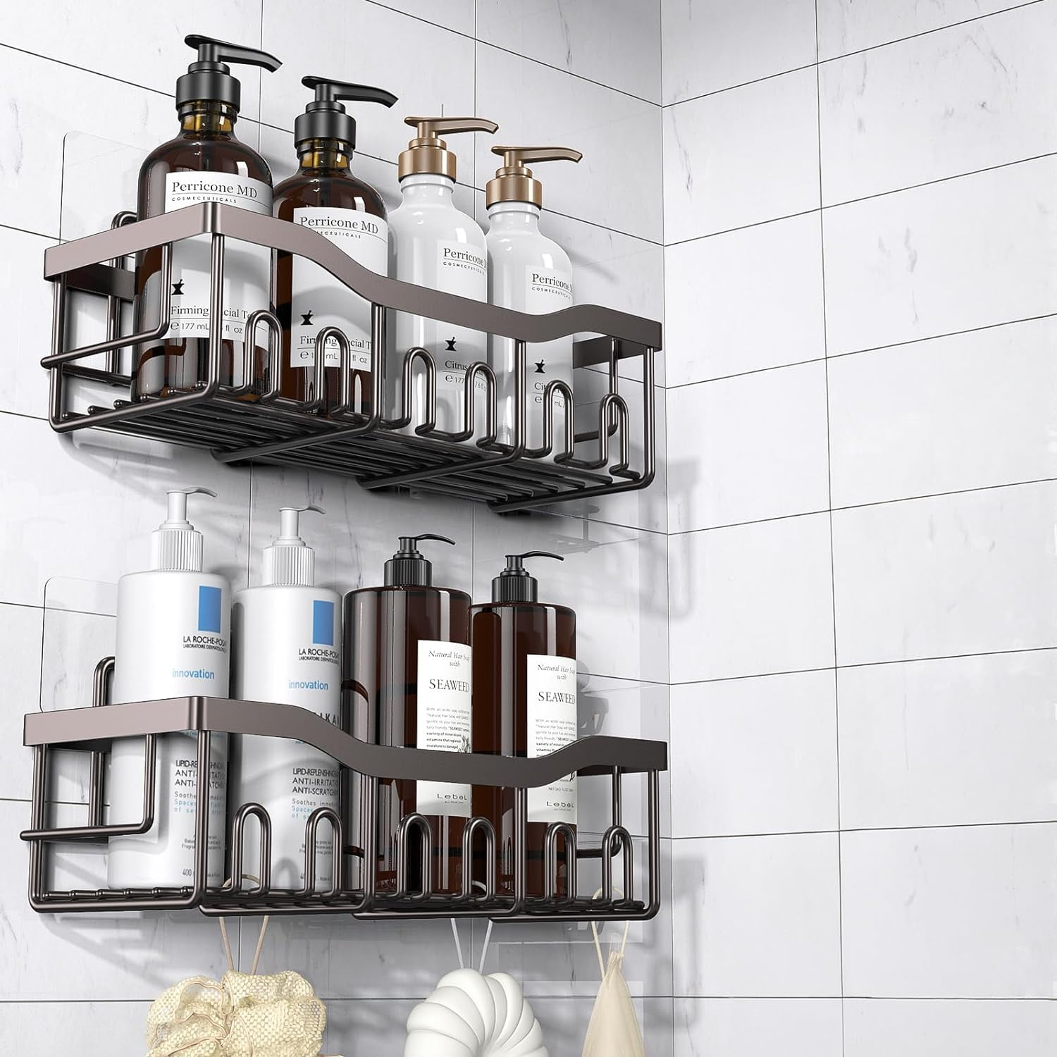 Black Stainless Steel Adhesive Shower Caddy Set