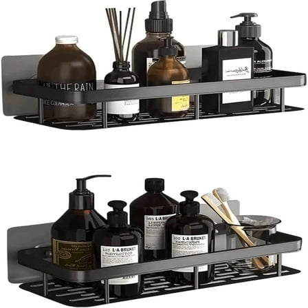 Shower Caddy - 2 Pack Adhesive Shower Organizer, Rustproof Metal Shelves, No-Drill Bathroom Organizers and Storage, Black