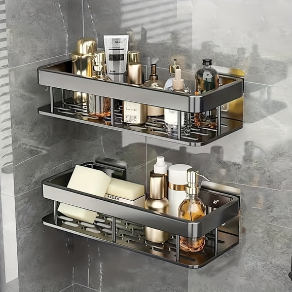 Shower Caddy 2 Pack with Stainless Steel Wall Shelves, Black Bathroom Organizer Rack