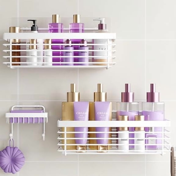 Shower Caddy 3 Pack SUS304 Stainless Steel-No Drilling-Shower Bathroom Shelves Rack,Rustproof Wall Mounted,Adhesive Shower Shelf Basket Organizer-White