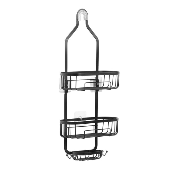 Shower Caddy 3 Tier Hanging, Bathroom Shower Organizer Shelves Rack, Soap Holder, Towel Hooks, 40lbs Capacity, Fits Shower Head, Matte Black