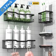 RM FOLD ART Stainless Steel Wall Mounted Bathtub & Shower Organizers, Black, 5 Count