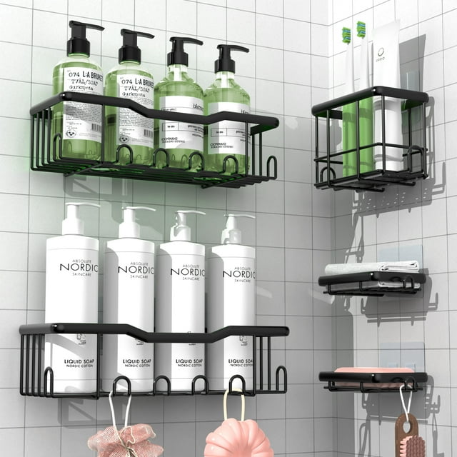 Shower Caddy 5 Pack, Adhesive Shower Shelves, Shower Organizer for