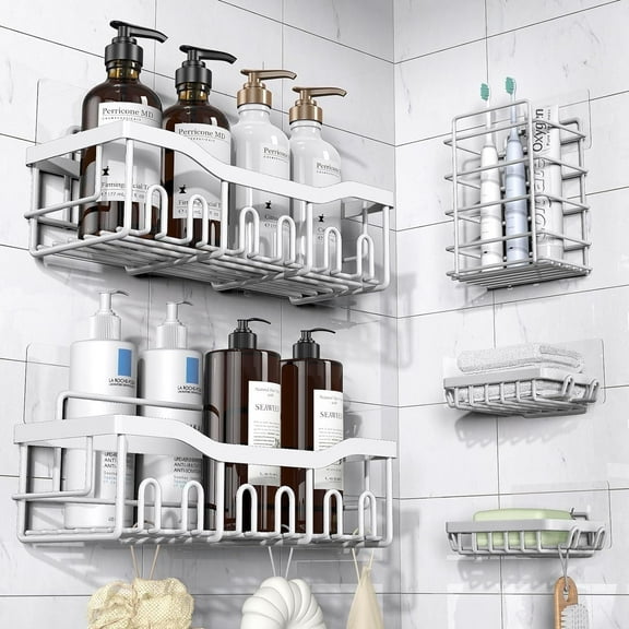Shower Caddy 5 Pack,Adhesive Shower Organizer for Bathroom Storage&Home Decor&Kitchen,No Drilling,Large Capacity,Rustproof Stainless Steel Bathroom Organizer,Shower Shelves for Inside Shower