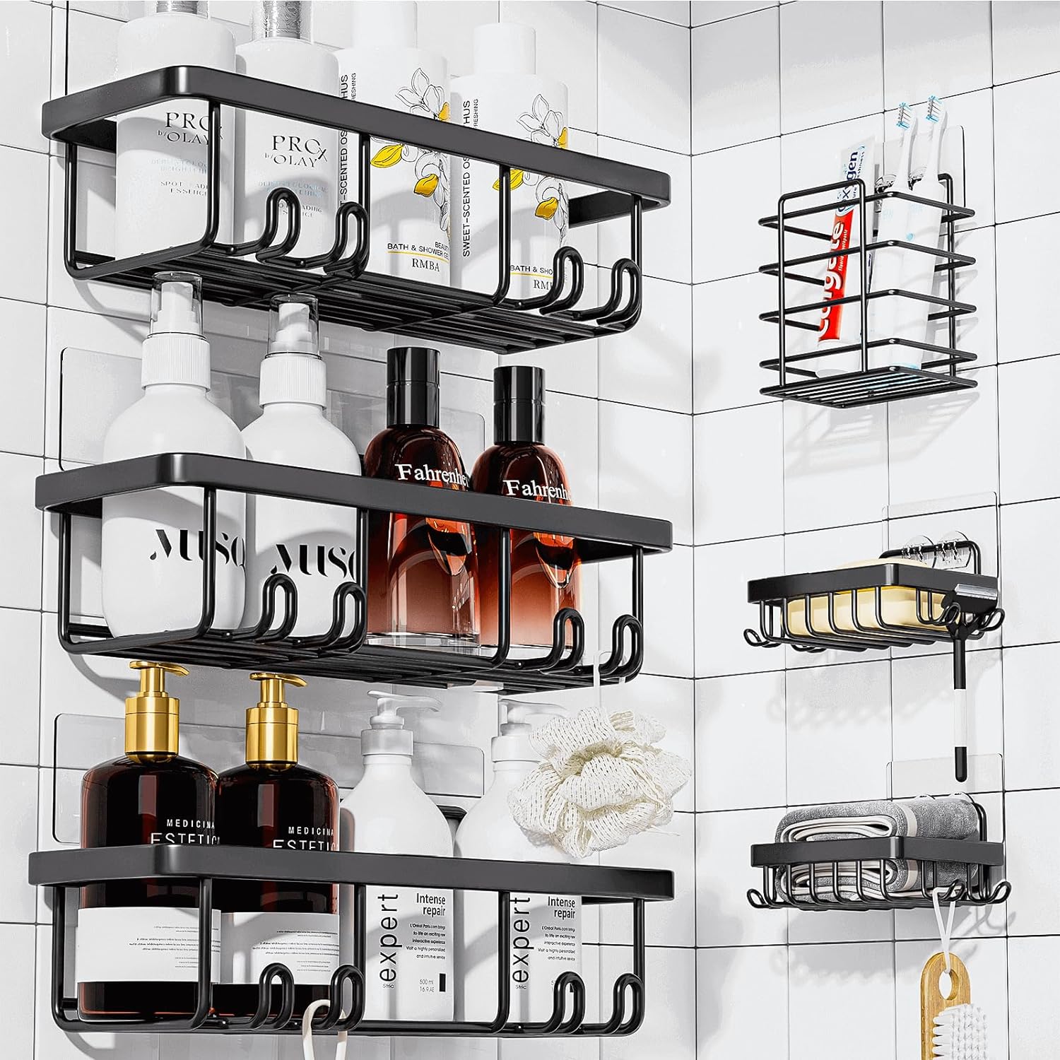 Expandable Stainless Steel Shower Caddy with 4 Shelves, Zenna Home over