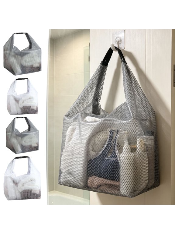 Shower Caddy Bag,Breathable Dry Mesh Toiletry Organizer with Adjustable Carry Strap,Hanging Storage Pouch for Gym Swimming Camping Travel Cosmetic Packing(Gray)