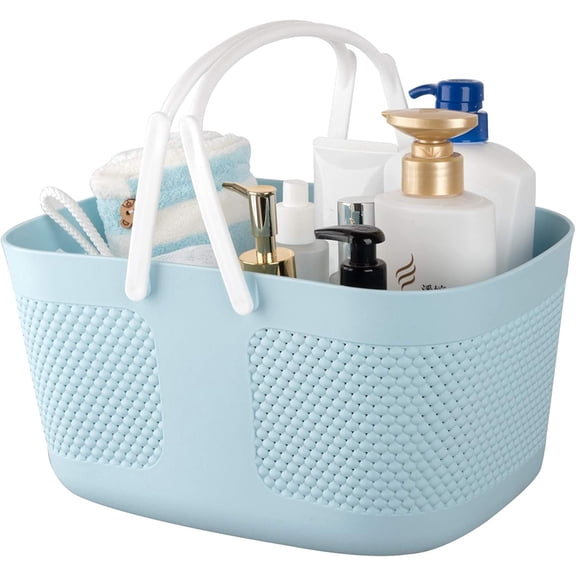 Shower Caddy Basket, Portable Large Capacity Thickened Plastic Organizer Storage Tote with Handles Drainage Toiletry Bag Bin for Bathroom, College Dorm Room Essentials, Kitchen, Camp, Gym, Blue