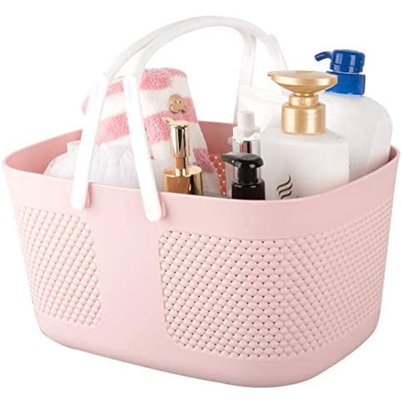 Shower Caddy Basket, Portable Large Capacity Thickened Plastic Organizer Storage Tote with Handles Drainage Toiletry Bag Bin for Bathroom, College Dorm Room Essentials, Kitchen, Camp, Gym, Pink