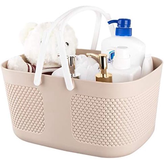 Shower Caddy Basket, Portable Large Capacity Thickened Plastic Organizer Storage Tote with Handles Drainage Toiletry Bag Bin for Bathroom, College Dorm Room Essentials, Kitchen, Camp, Gym, Khakis