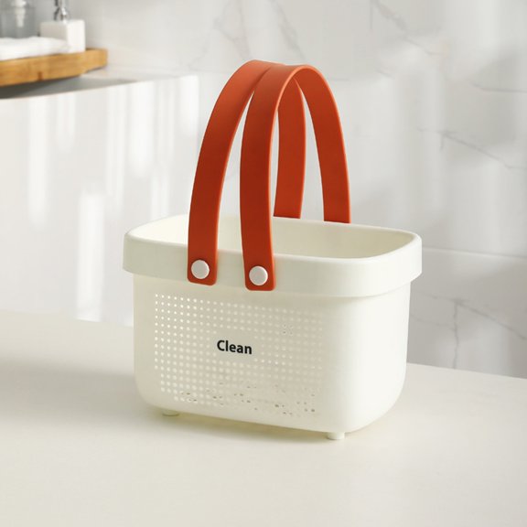 Shower Caddy Basket Portable Polymer Storage Container with Handle and Hollow-Out Style Concept for Bathing Items