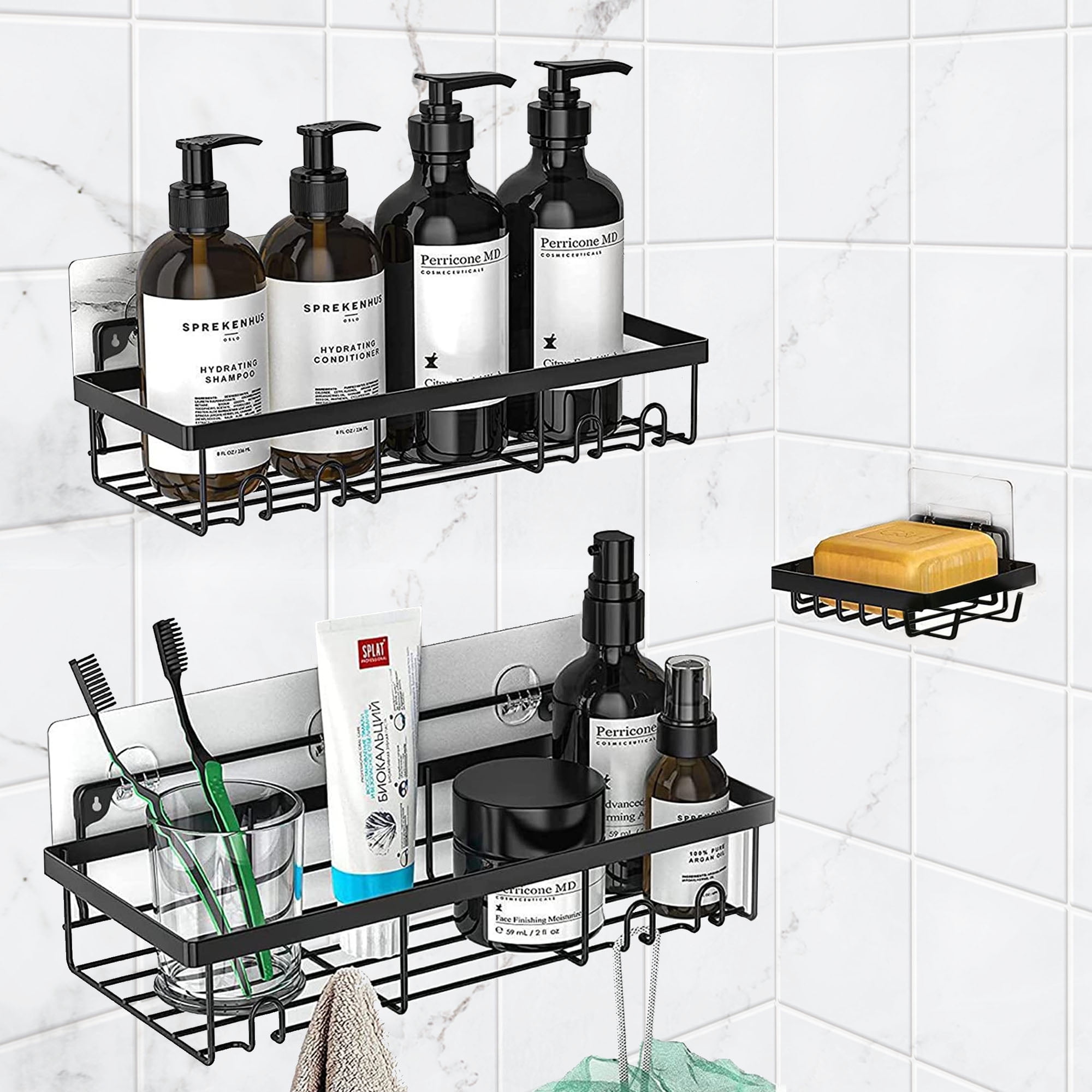 Shower Caddy Bathroom Organizer 3-Pack Adhesive Shower Shelves Rustproof Shower  Shelf for Inside Shower Storage with Soap Holder and Adhesives 