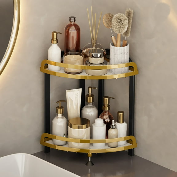 Shower Caddy Corner Shelf, Rustproof Iron Construction, Water-resistant Bathroom Organizer, Adhesive Mount Storage Tower, Multi-tier Drainage Rack, Topliu