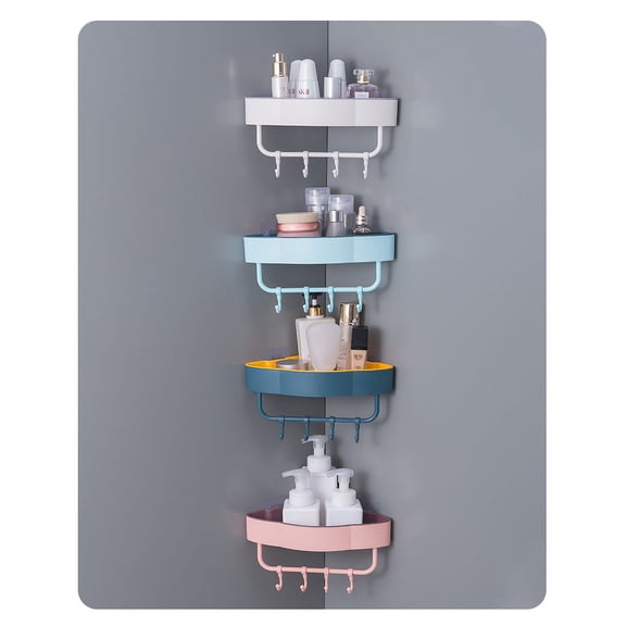 Shower Caddy Corner Storage Organiser,Bathroom Shelf Shower Rack with 4 Hooks,No Drilling Shower Organizer Wall Mounted for Bathroom Kitchen