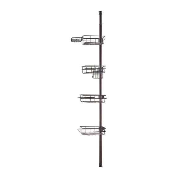 Shower Caddy Corner Tension Pole 42-114 Inch Adjustable, Rustproof Bathroom Organizer with 4 Trays & Hooks