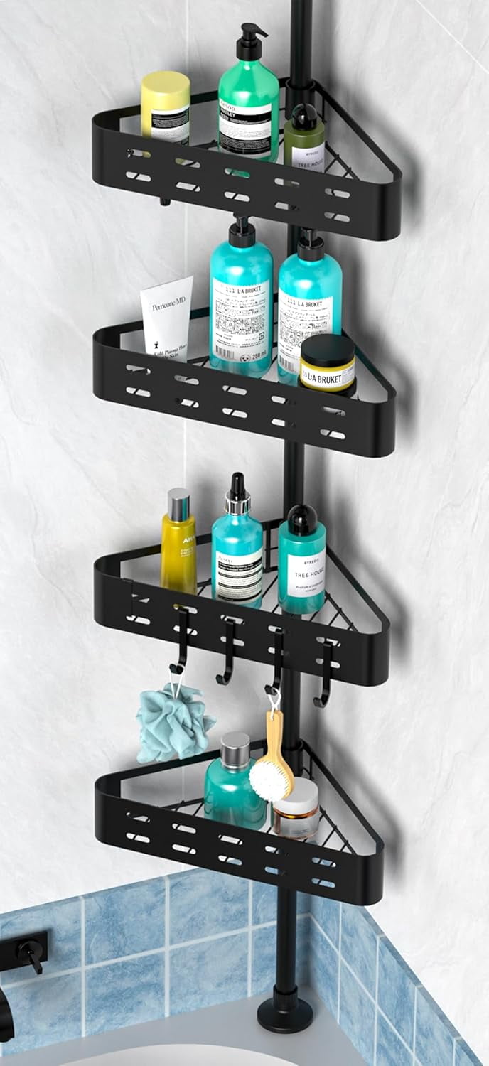 Shower Caddy Corner Tension Pole Shower Organizer Rustproof, 4 Tier