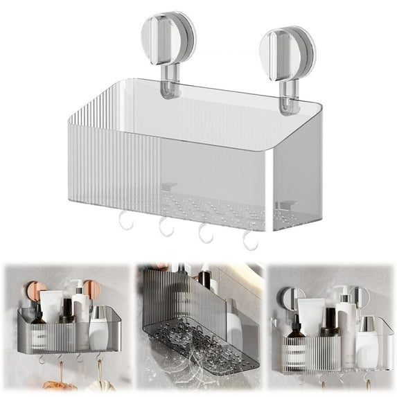 Shower Caddy Cozival Vacuum Suction Cup Shower Caddy, Removable Soap Storage Basket, Self-Adhesive Wall Mounted Organizer for Shampoo Toiletries, Drill-Free, Soap Holder, White