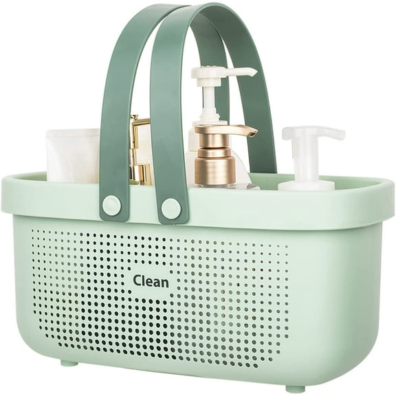 Shower Caddy, Hand Wash Basket Organizer, Toiletries Bin Container Holder Plastic Storage Basket with Handle for Bathroom, Kitchen, College Dorm, Bedroom, Gym(Green, 21.5*14.5*15.5cm)