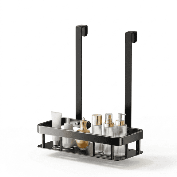 1-Tier Fast Draining Shower Caddy, Hanging over the Door No Drilling, Black