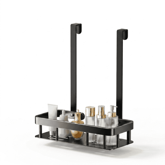 1-Tier Fast Draining Shower Caddy, Hanging over the Door No Drilling, Black