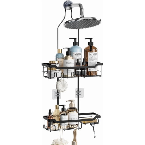 Adjustable Shower Caddy Hanging Rustproof: Tool-free Height Adjustment | Fit Large and Tall Bottles up to 18 inches - Designed for Multi-person Households - For Bathroom Shower Heads - Anti-slip