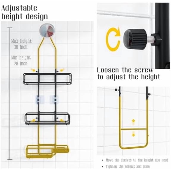Shower Caddy Hanging Bathroom Organizer: Over Head Adjustable Rack for Tall Showerhead - Extra Large Storage Shelf for Big Shampoo Bottles with Soap Holder