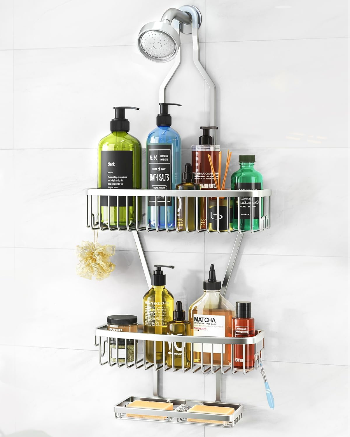 Shower Caddy Hanging Bathroom Organizer: Over Head Long Rack for Tall ...