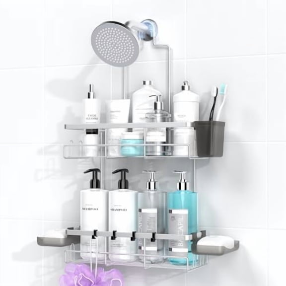 Shower Caddy Hanging Bathroom Organizer: Rustproof Shower Shelf for Inside Shower - No Drilling Shower Racks Over Showerhead - Bath Shelves Rack for Shampoo Soap Chrome