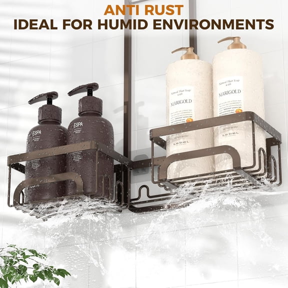Shower Caddy Hanging for Handheld Showerheads Adjustable Split Shower Caddy, Rustproof Shower Organizer with Hooks for  Over the Head Caddy with Soap Holder Bathroom Accessories, Bronze
