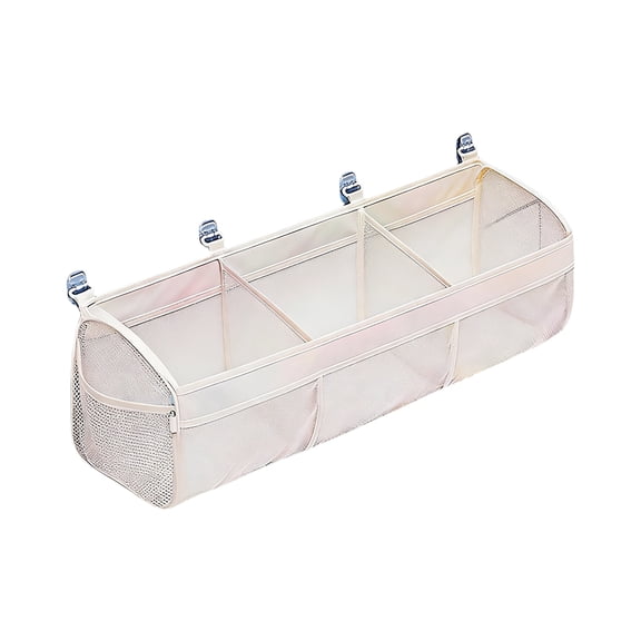 Shower Caddy Hanging, Hanging Shower Caddy, Bath Toys Storage, 25X8 in Mesh Fabric, Compartment Organizer, Bathing Gear, Off White, 4 Hooks 1 Pc