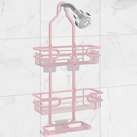 Shower Caddy Hanging, Over Head Shower Storage Rack Basket with Hooks for Razor and Sponge Rustproof, No Drilling, Accessories for Bathroom and Kitchen