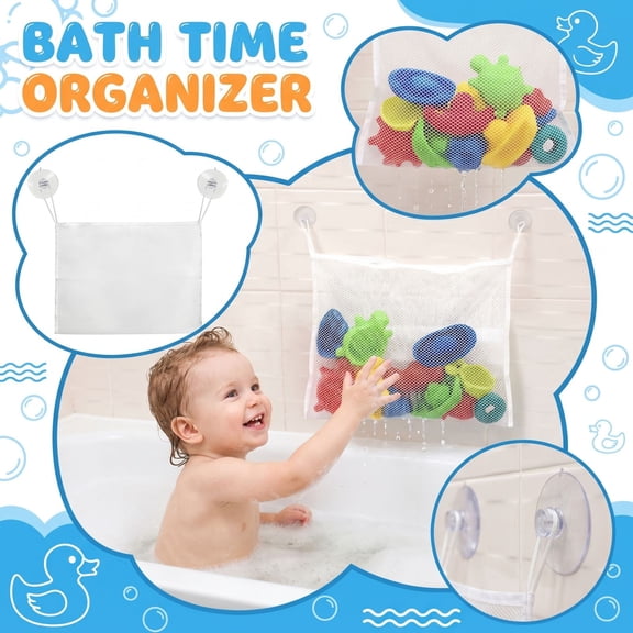 Shower Caddy Hanging Mesh Storage Bag with Suction Cups, Bathroom Organizer for Toys Shampoo and Toiletries, Space Saving Wall Mount Net Pocket A742_White