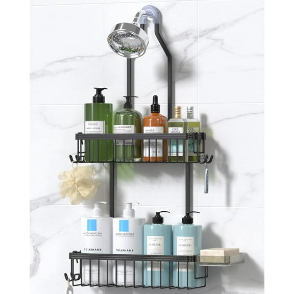 Shower  , Never Rust Shower Organizer ,  Shower Racks for Inside Shower with Hooks for Razor, Bathroom Organizers and Storage with Soap Holder, Black