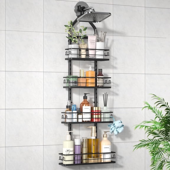 Shower Caddy Hanging Rustproof, 4 Tier Adjustable Hanging Shower Caddy Over Showerhead, No Drilling Handing Shower Racks for Bathroom Shampoo Soap Storage