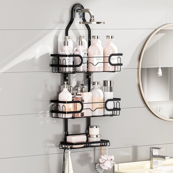 Charcrocsm Shower Caddy, Rustproof Aluminum Bathroom Shelf Rack, Large Shampoo & Soap Holder for Corner or Over-The-Showerhead Installation