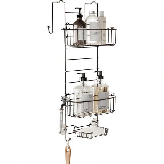 Shower Caddy Hanging Over The Shower Door Organizer Stainless Steel Rack With 2 Shelves And Built In Hooks Bathroom Organizer Shelf For Inside Shower Heritage Bronze