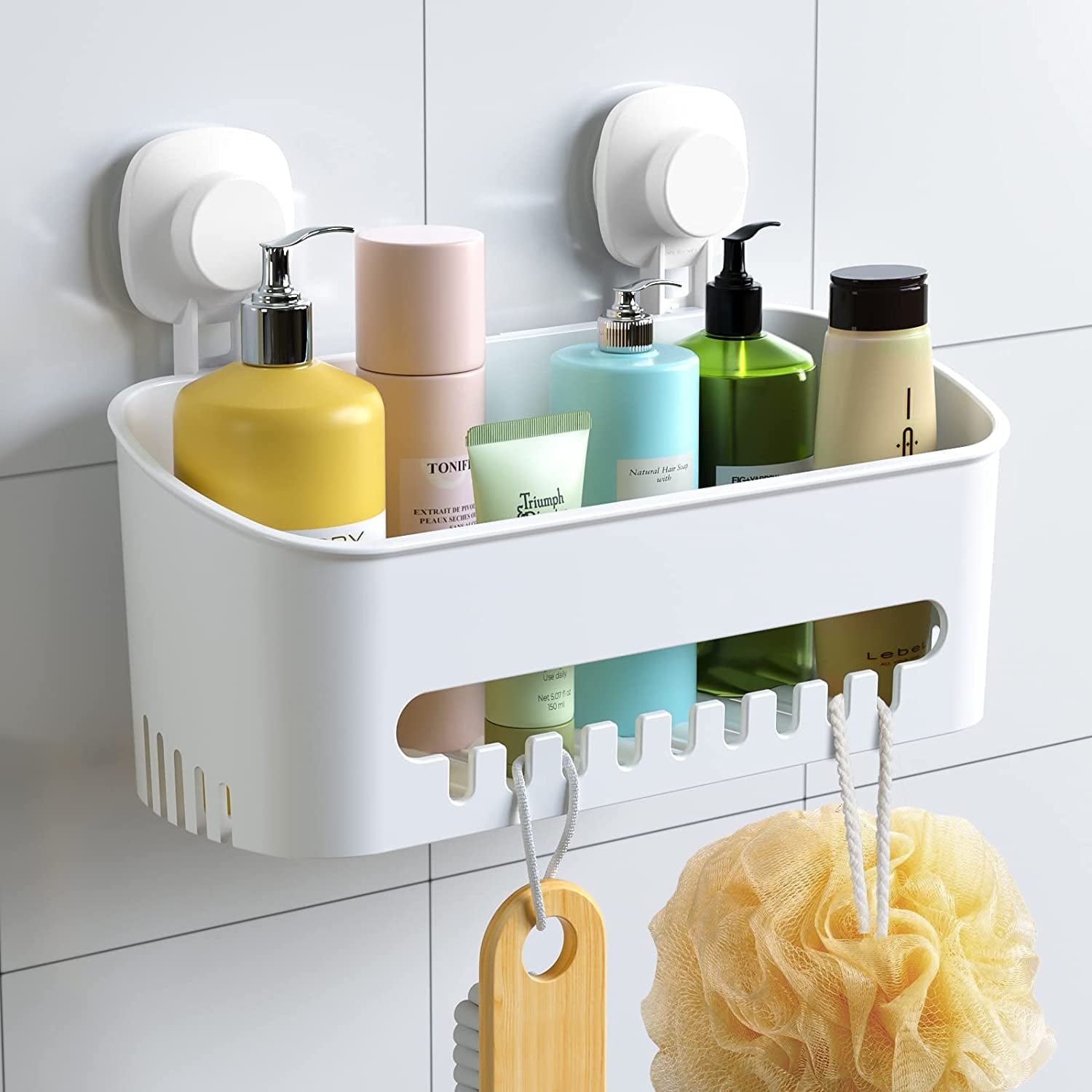 Reusable No Drilling Suction Cup Hanging Shower Storage Caddy, 8kg  Removable Shower Shelf, Plastic Wall Mounted Caddy Basket For Bathroom/toilet/kitch